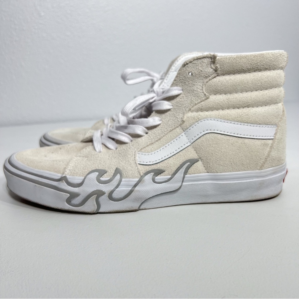 Vans Sk8 High Top Flame Sneakers Mens 10.5 White Skater Suede 507452